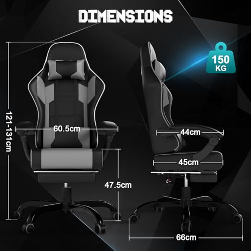 TRIUMPHKEY Chaise Gaming Ergonomique Noir Gris, Réglable avec Massage et Repose-Pieds