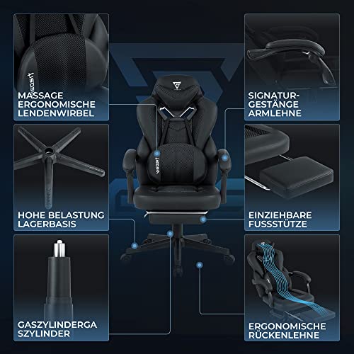 Vigosit Chaise Gaming Ergonomique Inclinable avec Accoudoirs et Repose-Pieds Noir