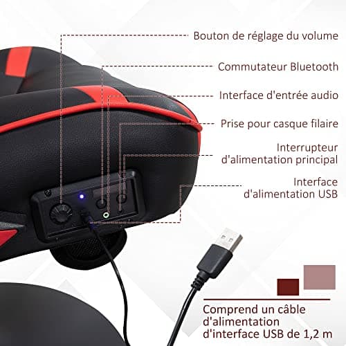 Vinsetto Chaise de Gaming Ergonomique Noir et Rouge avec Haut-parleurs intégrés
