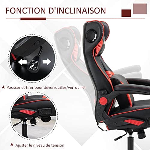 Vinsetto Chaise de Gaming Ergonomique Noir et Rouge avec Haut-parleurs intégrés