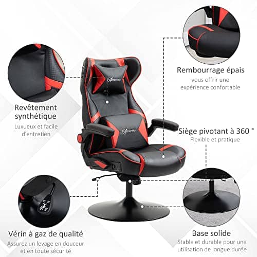 Vinsetto Chaise de Gaming Ergonomique Noir et Rouge avec Haut-parleurs intégrés