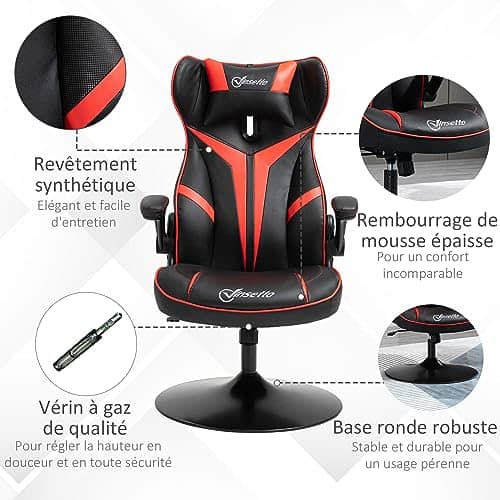 Vinsetto Fauteuil Gamer Ergonomique 360° Rouge et Noir, Hauteur Réglable