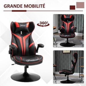 Vinsetto Fauteuil Gamer Ergonomique 360° Rouge et Noir, Hauteur Réglable