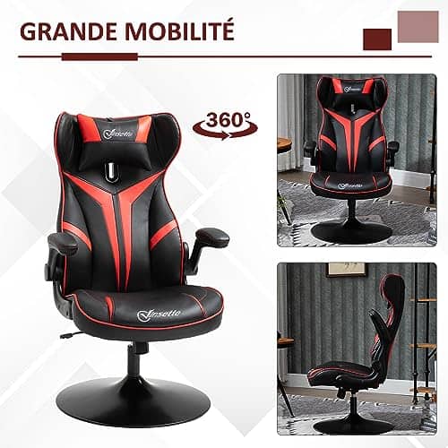 Vinsetto Fauteuil Gamer Ergonomique 360° Rouge et Noir, Hauteur Réglable