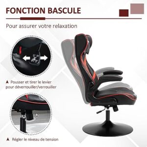 Vinsetto Fauteuil Gamer Ergonomique 360° Rouge et Noir, Hauteur Réglable