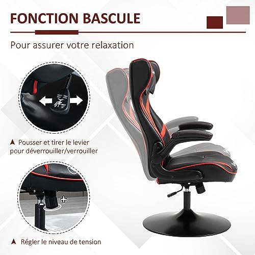 Vinsetto Fauteuil Gamer Ergonomique 360° Rouge et Noir, Hauteur Réglable