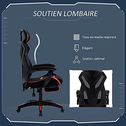 Vinsetto Fauteuil de Bureau Ergonomique avec Repose-Pieds et Support Lombaire