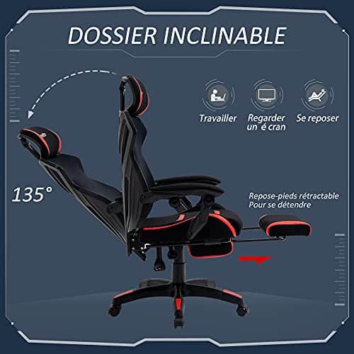 Vinsetto Fauteuil de Bureau Ergonomique avec Repose-Pieds et Support Lombaire