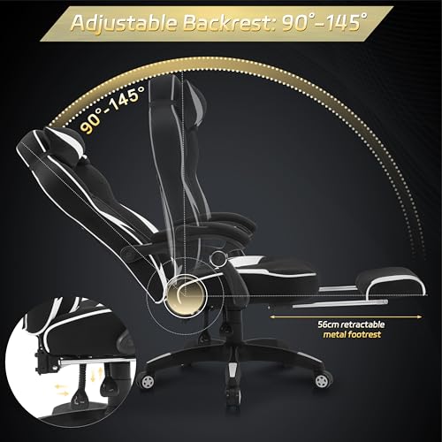 WOLTU Chaise Gaming Ergonomique Noir et Blanc pour Personnes Lourdes