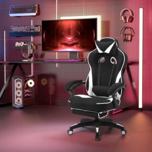 WOLTU Chaise Gaming Ergonomique Noir et Blanc pour Personnes Lourdes