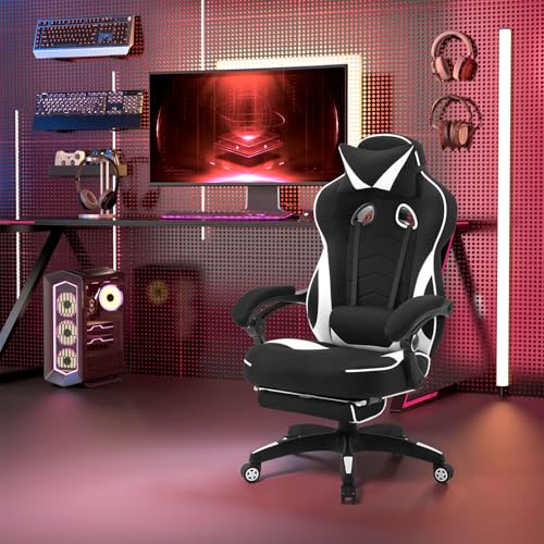WOLTU Chaise Gaming Ergonomique Noir et Blanc pour Personnes Lourdes