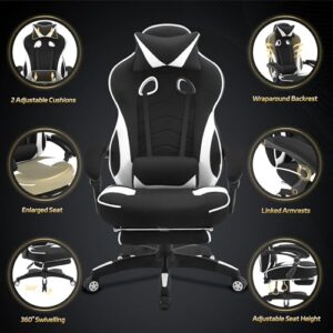 WOLTU Chaise Gaming Ergonomique Noir et Blanc pour Personnes Lourdes