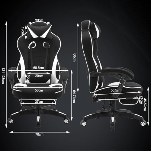WOLTU Chaise Gaming Ergonomique Noir et Blanc pour Personnes Lourdes