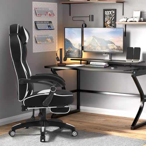 WOLTU Chaise Gaming Ergonomique Noir et Blanc pour Personnes Lourdes
