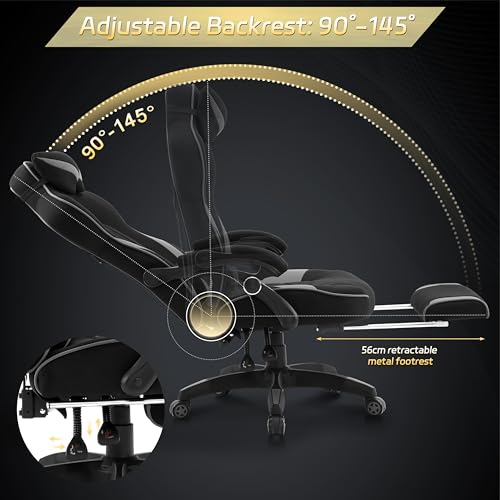 WOLTU Fauteuil Gaming Ergonomique Noir et Gris pour Grande Taille