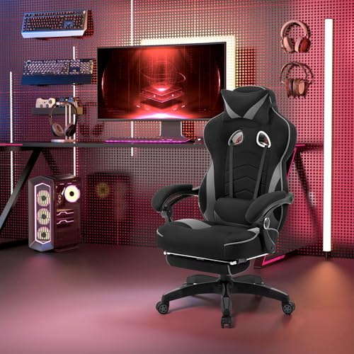WOLTU Fauteuil Gaming Ergonomique Noir et Gris pour Grande Taille
