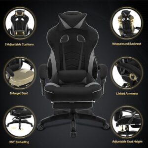 WOLTU Fauteuil Gaming Ergonomique Noir et Gris pour Grande Taille