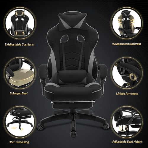 WOLTU Fauteuil Gaming Ergonomique Noir et Gris pour Grande Taille