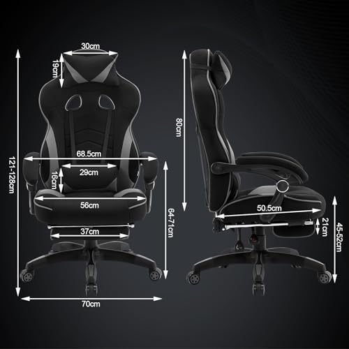WOLTU Fauteuil Gaming Ergonomique Noir et Gris pour Grande Taille