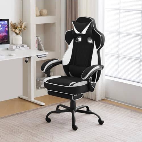 WOLTU GS03sw : Chaise Gaming Ergonomique Noir et Blanc, Tissu Respirant