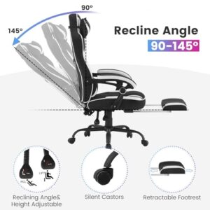 WOLTU GS03sw : Chaise Gaming Ergonomique Noir et Blanc, Tissu Respirant