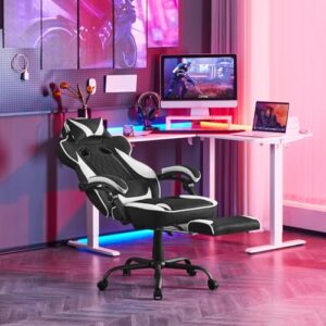 WOLTU GS03sw : Chaise Gaming Ergonomique Noir et Blanc, Tissu Respirant