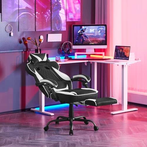 WOLTU GS03sw : Chaise Gaming Ergonomique Noir et Blanc, Tissu Respirant