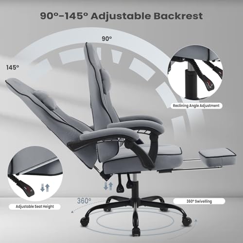 WOLTU GS11gr : Chaise Gaming Ergonomique avec Coussin, Appui-tête et Repose-Pieds