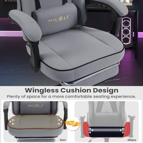 WOLTU GS11gr : Chaise Gaming Ergonomique avec Coussin, Appui-tête et Repose-Pieds