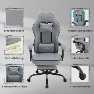 WOLTU GS11gr : Chaise Gaming Ergonomique avec Coussin, Appui-tête et Repose-Pieds