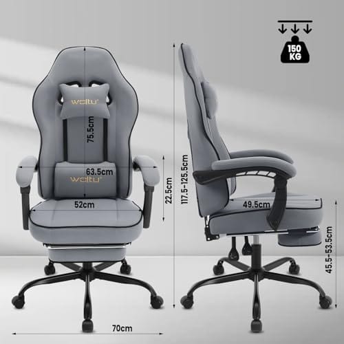 WOLTU GS11gr : Chaise Gaming Ergonomique avec Coussin, Appui-tête et Repose-Pieds