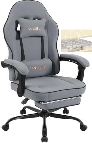 WOLTU GS11gr : Chaise Gaming Ergonomique avec Coussin, Appui-tête et Repose-Pieds