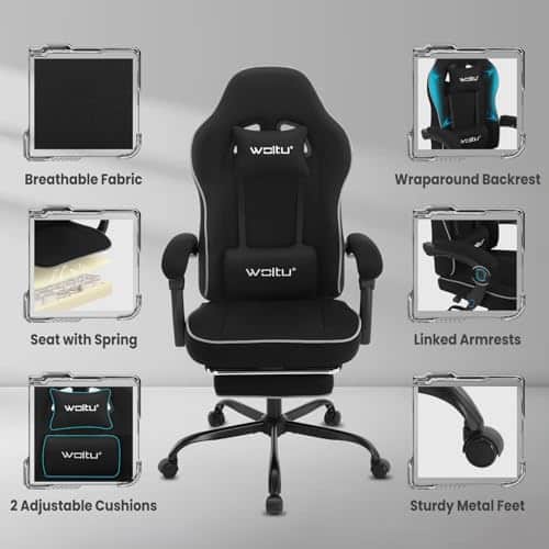 WOLTU GS11sz : Chaise Gaming Ergonomique avec Appui-tête et Repose-Pieds