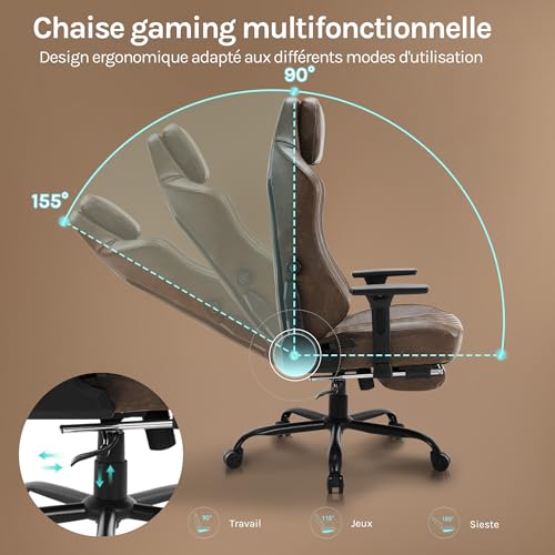WOLTU GS13br : Chaise de Bureau Gamer Ergonomique en Similicuir Vintage