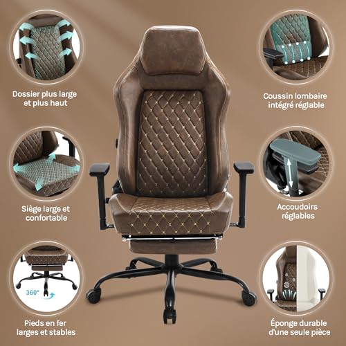 WOLTU GS13br : Chaise de Bureau Gamer Ergonomique en Similicuir Vintage