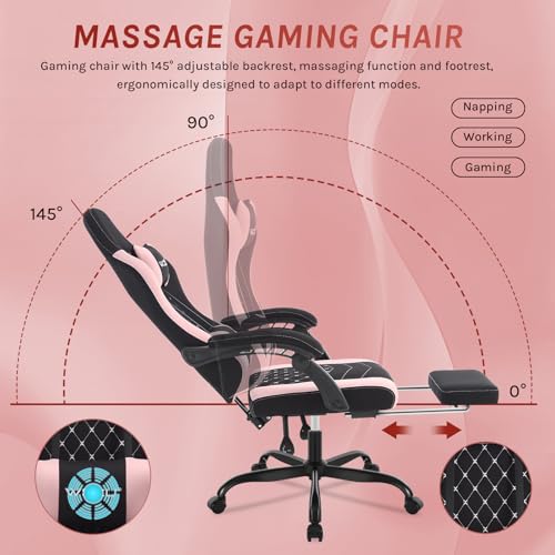 WOLTU GS15swr : Chaise Gaming Massante Ergonomique Noir + Rose, 150kg