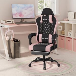 WOLTU GS15swr : Chaise Gaming Massante Ergonomique Noir + Rose, 150kg