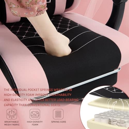 WOLTU GS15swr : Chaise Gaming Massante Ergonomique Noir + Rose, 150kg