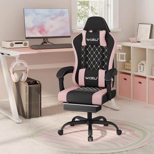 WOLTU GS15swr : Chaise Gaming Massante Ergonomique Noir + Rose, 150kg