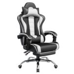 Yaheetech Chaise Gaming Massante Noir Blanc Réglable Inclinaison Accoudoirs 136kg
