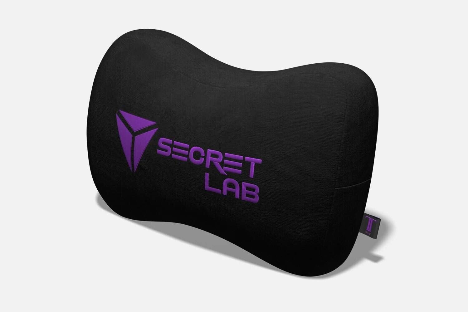 Coussin de soutien Secret Lab noir avec logo violet.