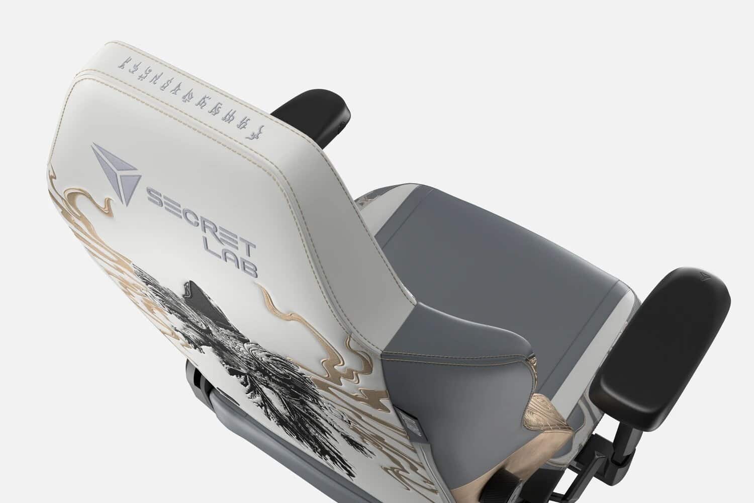 Chaise gaming Secret Lab avec design artistique et coussin de siège ergonomique.