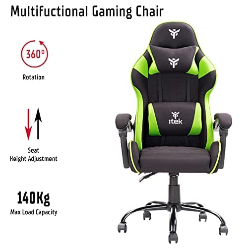 iTek RHOBUS FF10 : Fauteuil Gamer Ergonomique Noir et Vert avec Support Lombaire