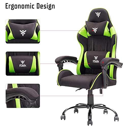 iTek RHOBUS FF10 : Fauteuil Gamer Ergonomique Noir et Vert avec Support Lombaire