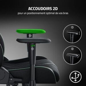 Razer Enki X : Chaise de jeu avec support lombaire réglable en noir/vert