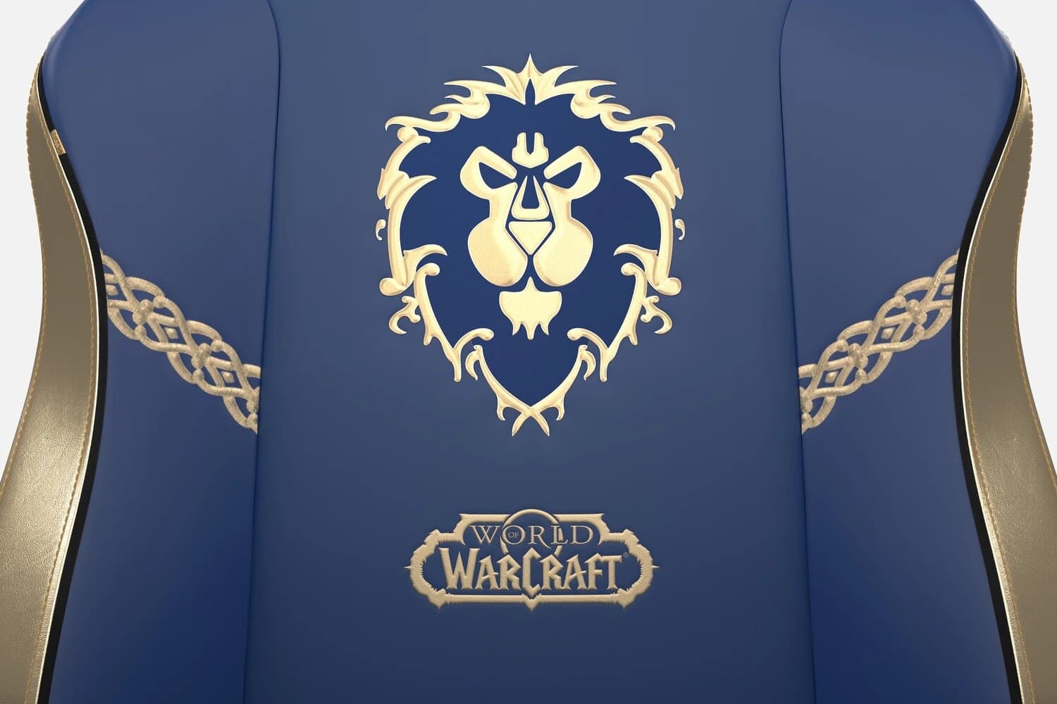 Chaise gaming Secretlab World of Warcraft Alliance, bleue et dorée, confort et style.