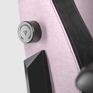 Chaise gamer rose avec réglage lombaire.