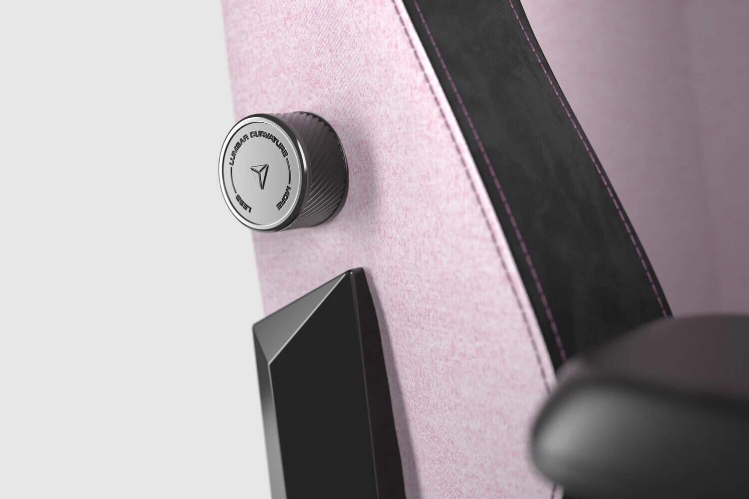 Chaise gamer rose avec réglage lombaire.