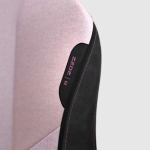Détail du siège gamer rose avec logo R|2022.